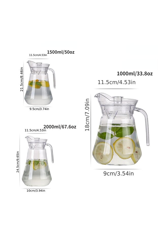 إبريق بلاستيكي شفاف سعة 67 أونصة، قطعة واحدة، 33/50/67 أونصة، إبريق شاي للعصير والحليب والمشروبات الباردة/الساخنة