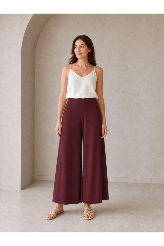 Plus Size Viscose Combed Cotton Flexible Waist Elastic Skirt Trousers Wide Leg Comfortable Fit Hijab Compatible L-Xl-2Xl