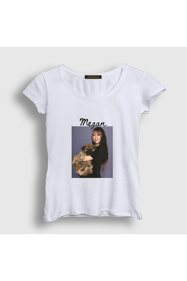 Women's White Puppy Dog Megan Katseye T-Shirt 598813Tt