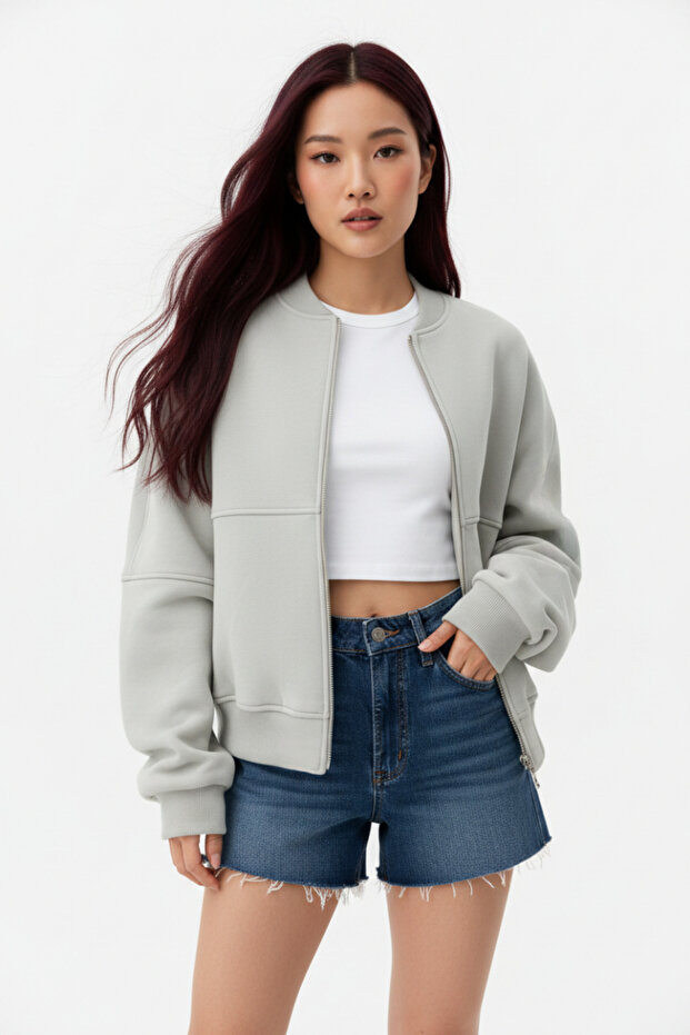 Women's Basic Oversize Zippered Casual Bomber Jacket
