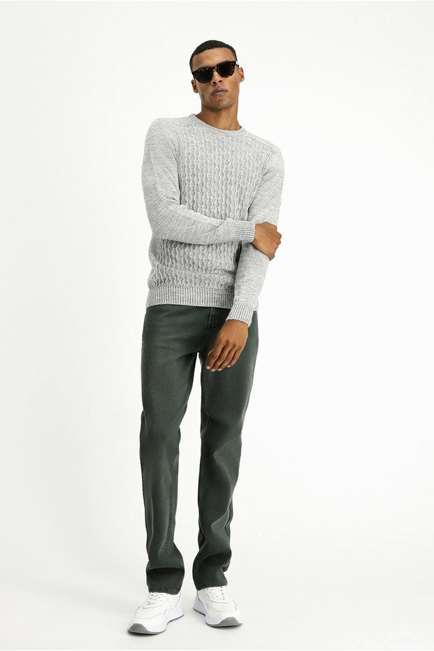 Crew Neck Regular Fit Patterned Knit Sweater