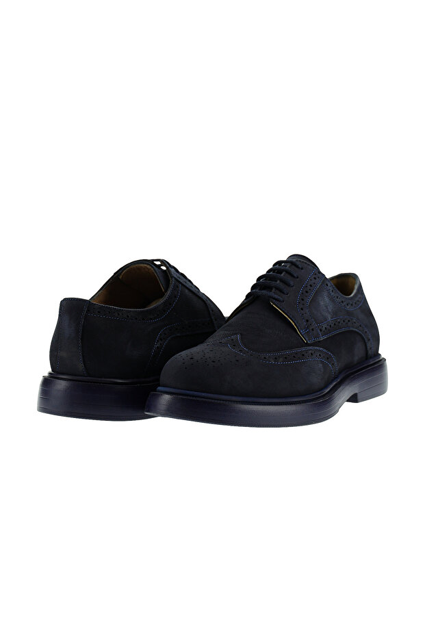 4 Seasons Lace-Up Patterned Nubuck Leather Shoes