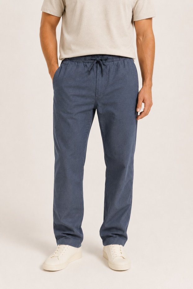 Men's Elastic and Adjustable Lace-Up Waist Relaxed Fit Straight Leg Jogger Pants