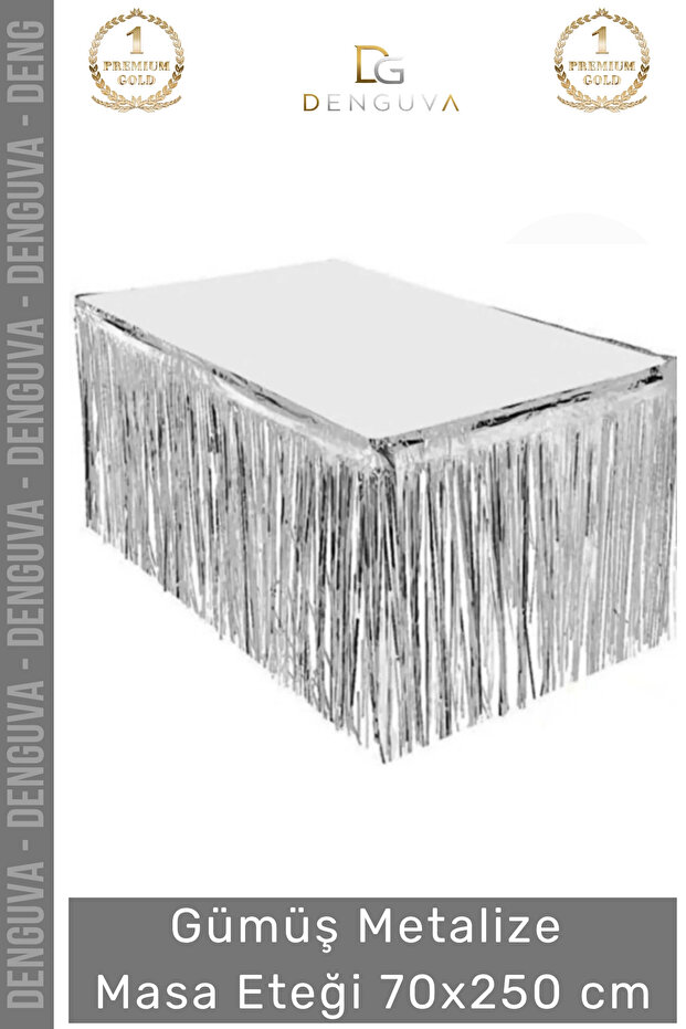 # Table Skirt Birthday Party Decoration Shiny Tasseled Quality 70X250 Metalized Table Skirt Silver