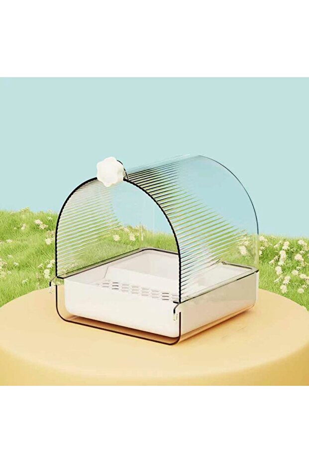 White Transparent Bird Bath Cage Splash Proof Food Holder Box Bird Birdbath Feeder Bottom Drawer Scr