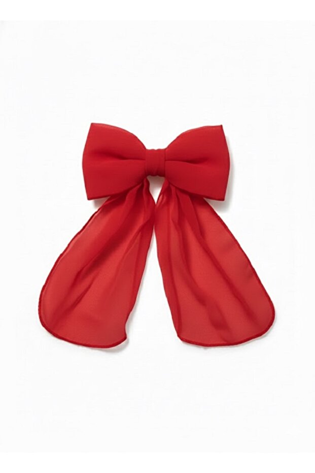 Red Oversized Tailored Chiffon Bow with Automatic Buckle