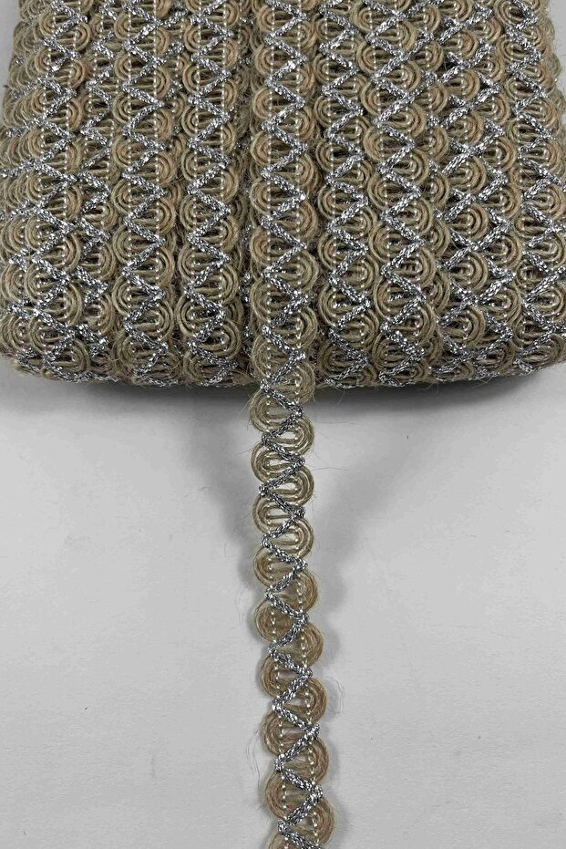 Silver Essa Wicker Cross Design Decorative Ribbon 10 Meters Packaging Decoration Ribbon