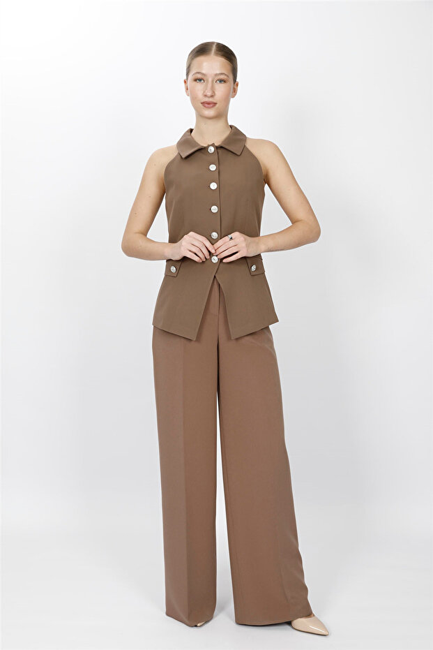 Shirt Collar Model Vest Set 1535522-Brown - 1535522