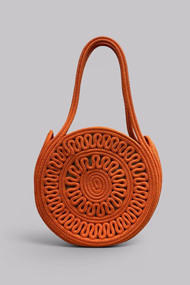 Orbis Lined Straw Rope Bag Handmade Round Design Daily Use, Stylish Shoulder Bag, Beach Bag