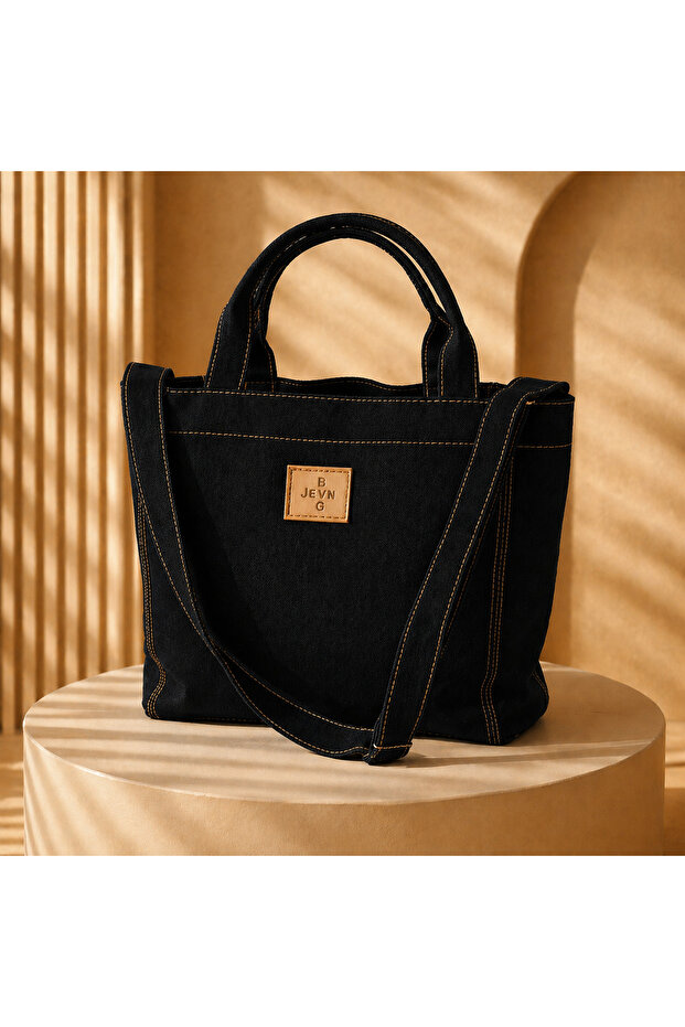 Women's Denim Black Bag with Shoulder Strap