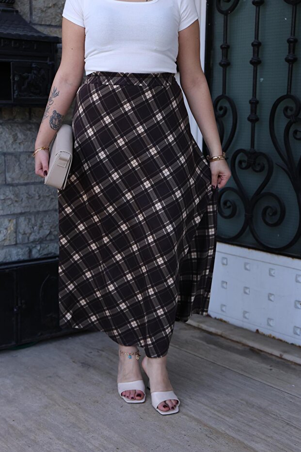 Plus Size Plaid Pattern Flared Skirt - 7