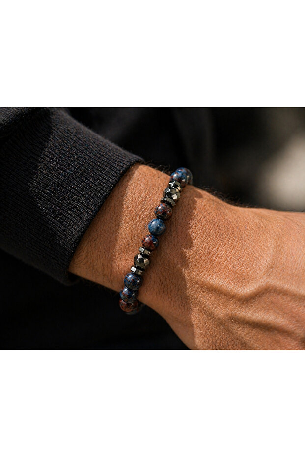 Men's Bracelet with Natural Stone Look & Elastic Design, Minimalist and Stylish Men's Bracelet, Compatible with Casual and Classic Outfits