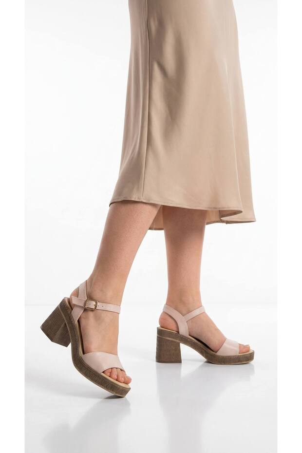 Women's Cream Plain Platform Heeled Sandals Ayk2082