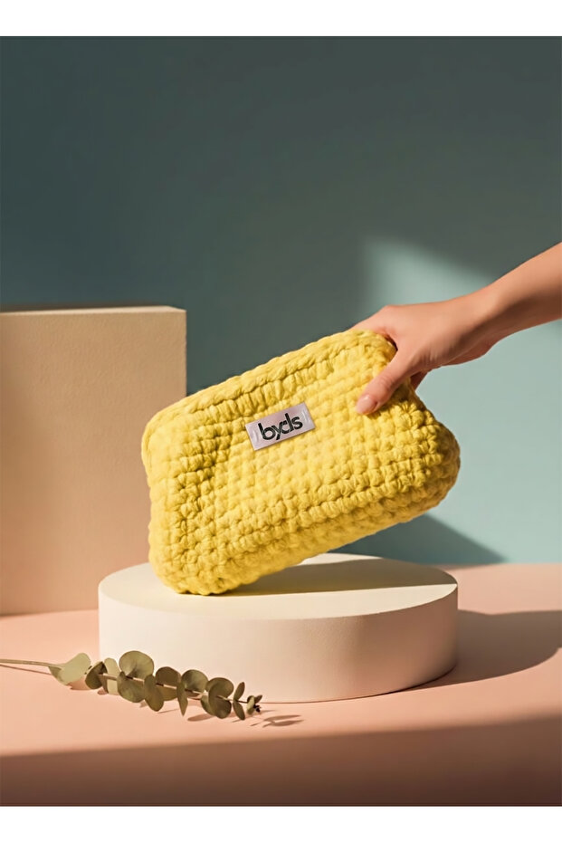 Byds Bubble Model Design Knitted Handbag - Bohemian Style Portfolio Makeup Bag - Color Options Available Bursu 25X14Cm