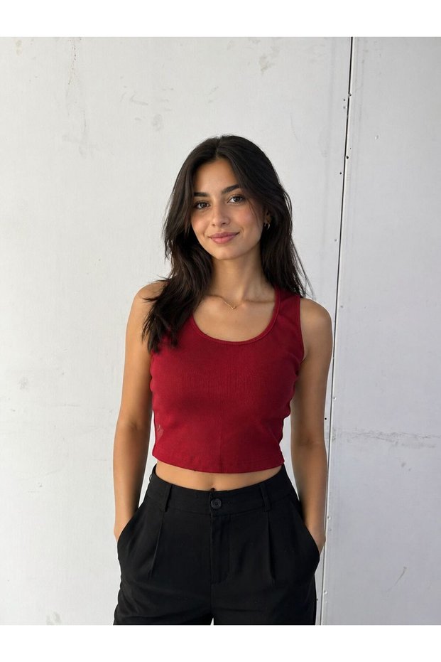Women's Stretchy Ribbed Fabric Ribbed Crop Top