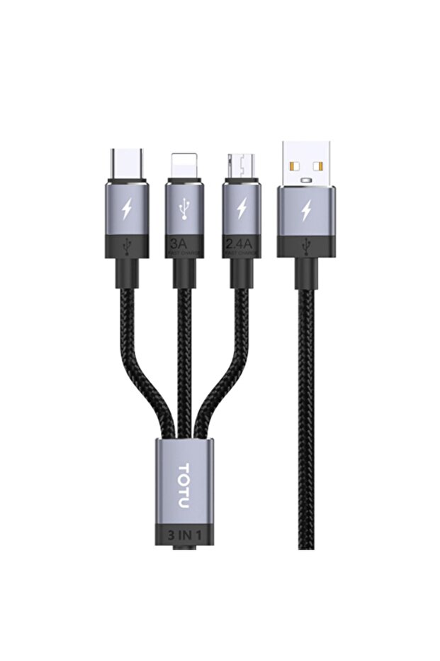 Micro+Lightning+Type-C Data Cable 1.2M Black+Grey - 3