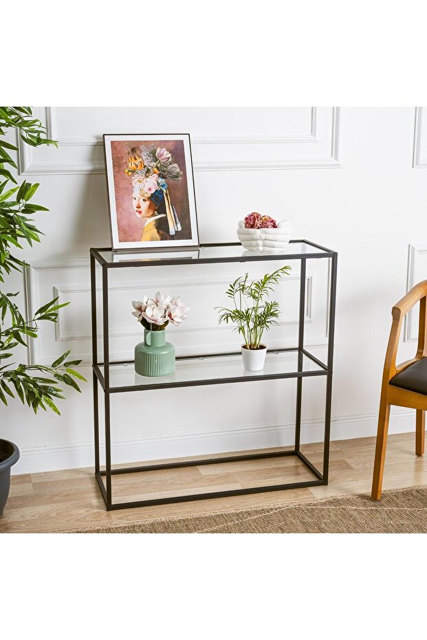 Modern Glass Console Table with Storage - Pre Assembled 31.5” 2-Tier Entryway, Sofa