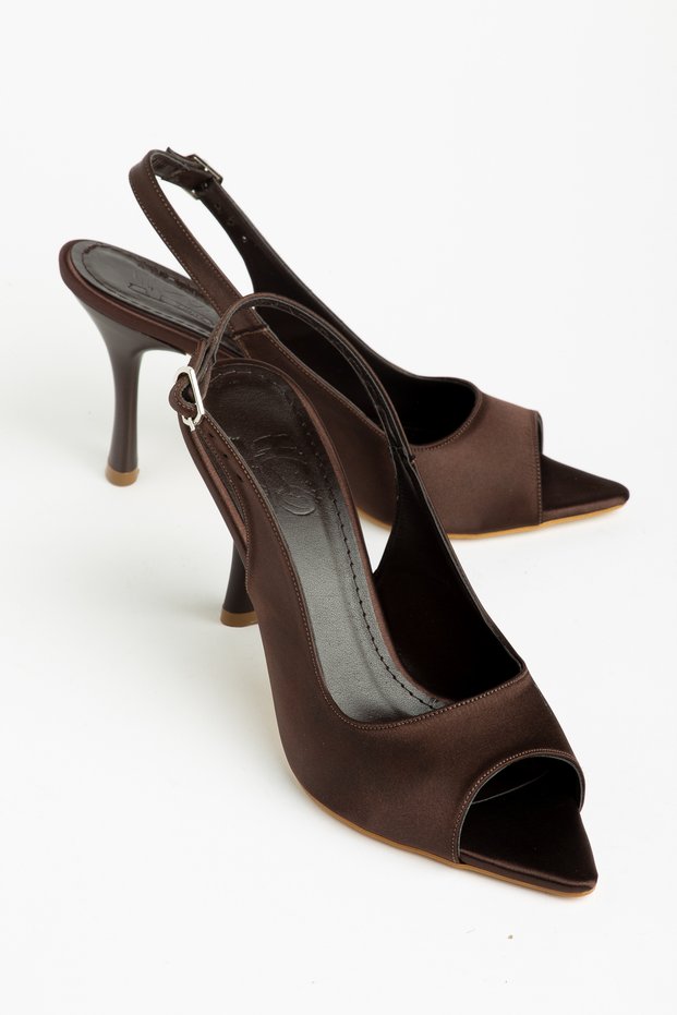 Open Front Pointed Toe Satin Women's Heeled Shoes