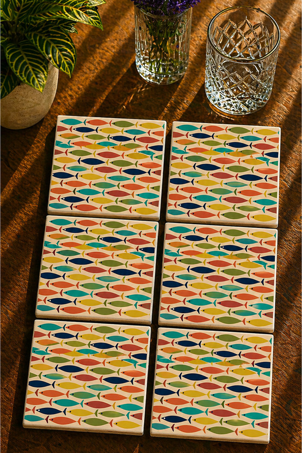 Colorful Fish Set of 6 Coasters - Uv Printing Mdf - 10X10 cm