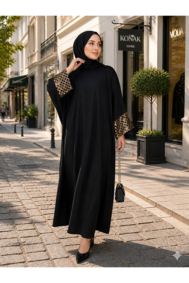 Sleeves with Diamond Pattern Sequins, Wide Cut, Long Sleeves, 40-56 Size, Ferace Dress