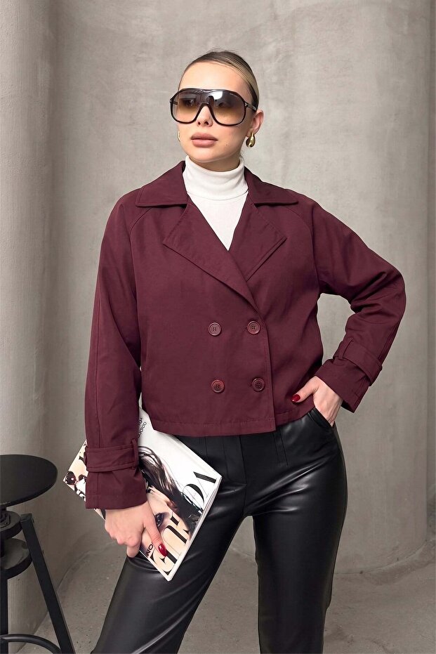 Double-Breasted Oversize Jacket Bordo 8278