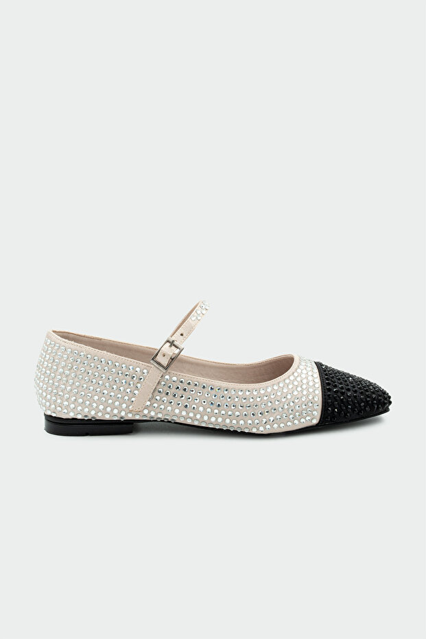 Takai Genuine Leather Women's Leather Ballerinas with Stone Buckle