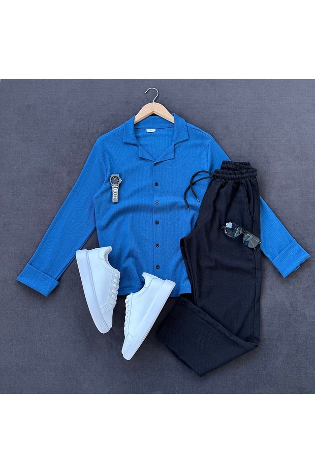Bürümcük Crinkle Fabric Men's Shirt and Pants Set