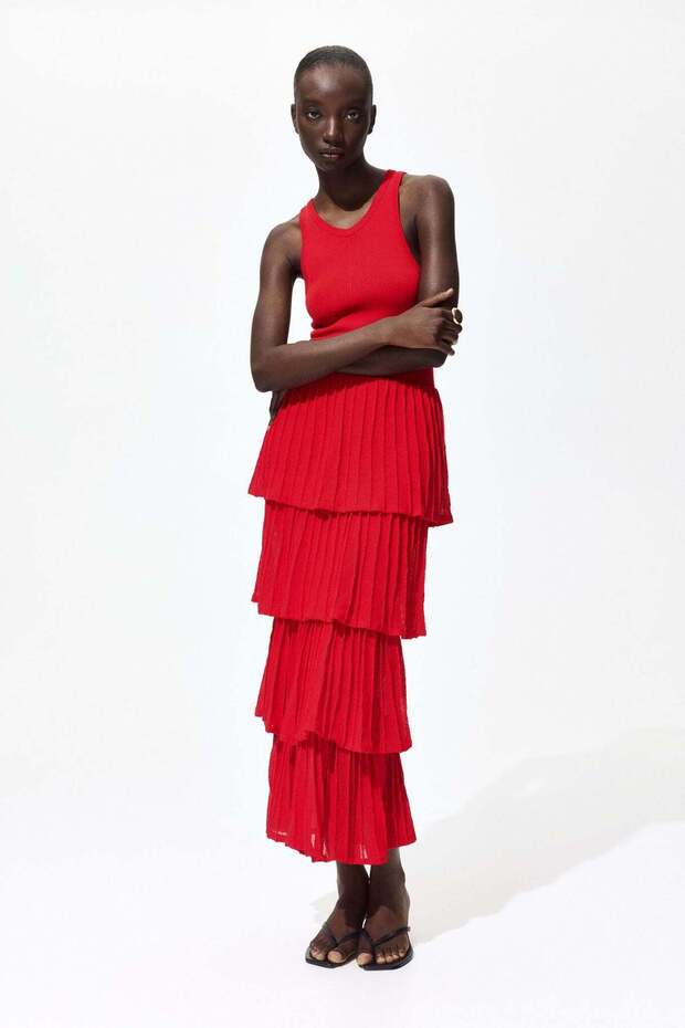 Tiered fine-knit dress