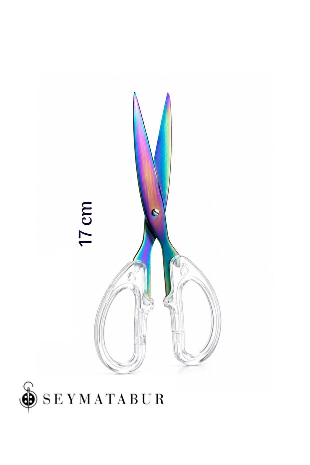 Rainbow Stainless Steel Scissors 17 cm Transparent Handle Multi-Purpose Sharp Office Tailor Scissors