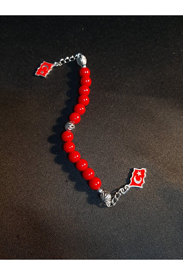 Zaza Prayer Beads with Red Glass Beads and Detailed Red Turkish Flag