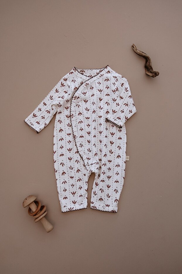 Patterned Lace Detailed Double Breasted Jumpsuit