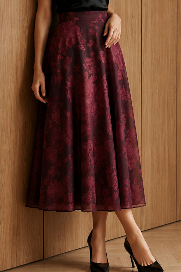 Empirme Patterned Chiffon Skirt M225 Plum