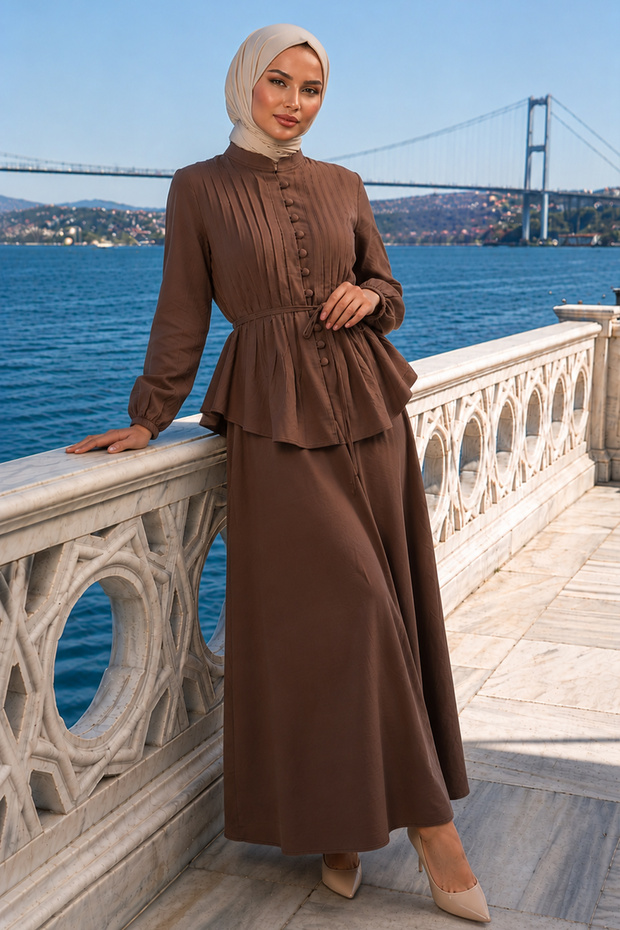 Belted Skirt Set A940 Brown