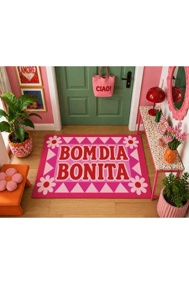 “Aura” Series – Bom Dia Bonita Retro Patterned Brown Cream Checkered Woven Base Decorative Carpet Aura11