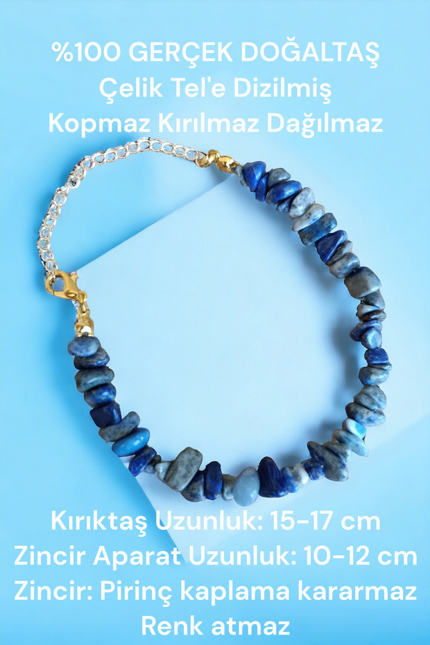 Lapis Lazuli Broken Stone Bracelet Real Natural Stone Brass Plated Extension Chain Certified Bracelet