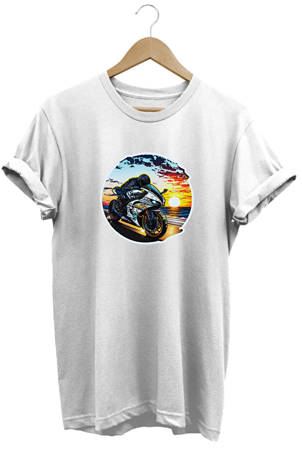 Unisex Motorcycle Themed Graphic Printed Crew Neck T-Shirt