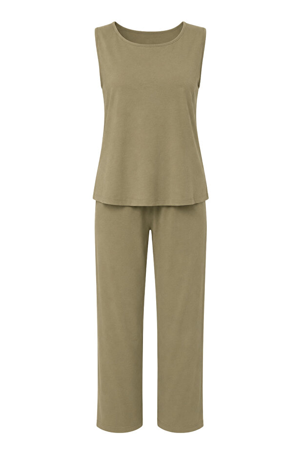 2117 Women's Basic Relax Fit Athlete Pants Double Set Olive