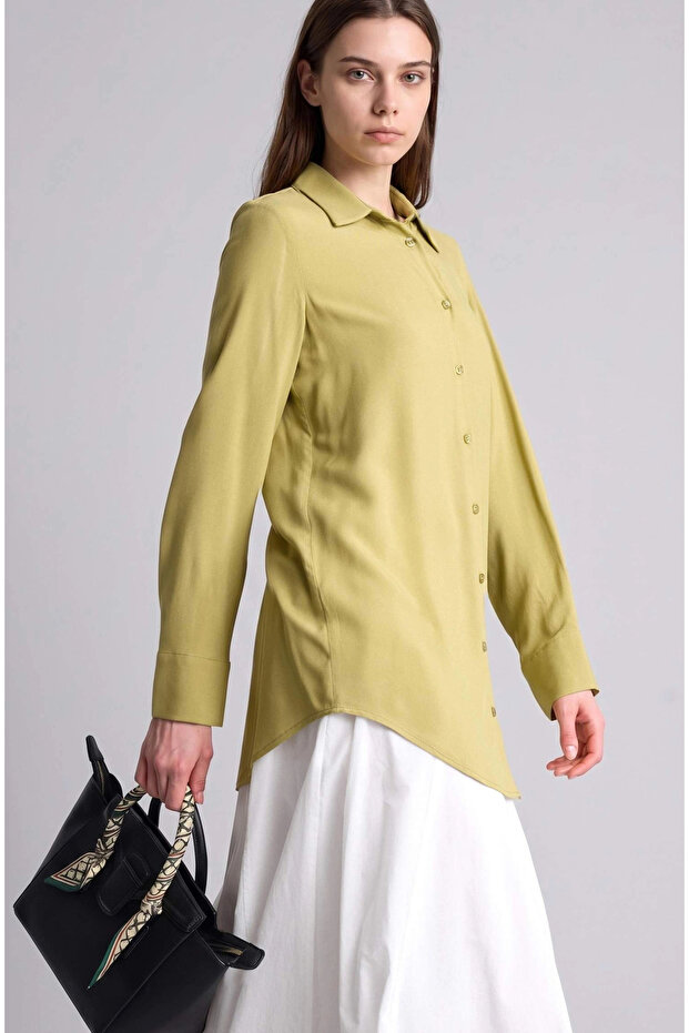 Z3538Azkh473 Khaki Regular Fit Shirt Collar Long Sleeve Tunic
