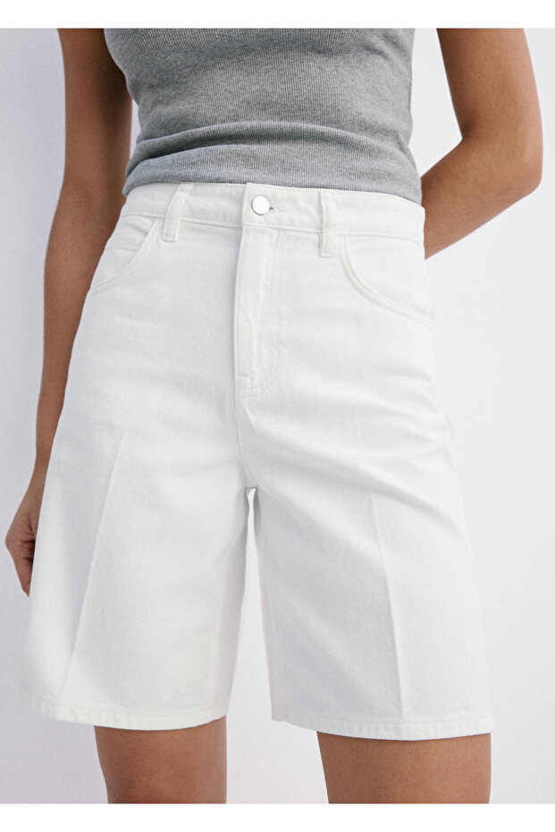 Düz denim Bermuda şort