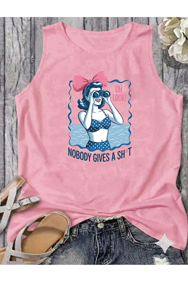 Retro Woman Printed Summer Sleeveless Crew Neck Women's Tshirt