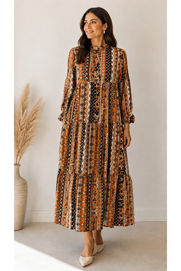 Viscose Bohem Patterned Saw Dress