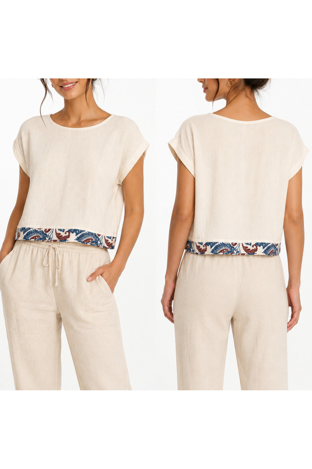 100% Cotton Alaçatı Ruhlu Şile Cloth Cream Blouse