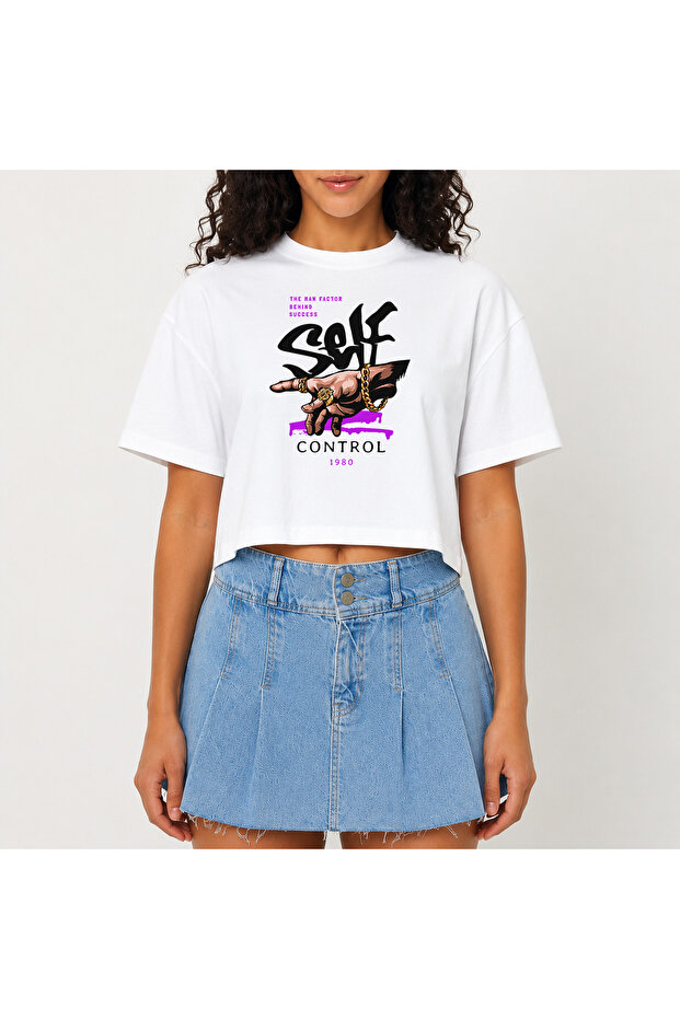 Crop T-Shirt White Printed Relaxed Fit Raw Cut Basic Short Tshirt
