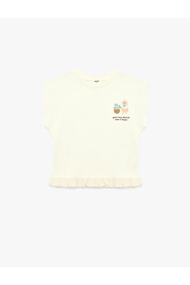 Crew Neck Print Detailed Sleeveless Cotton T-Shirt