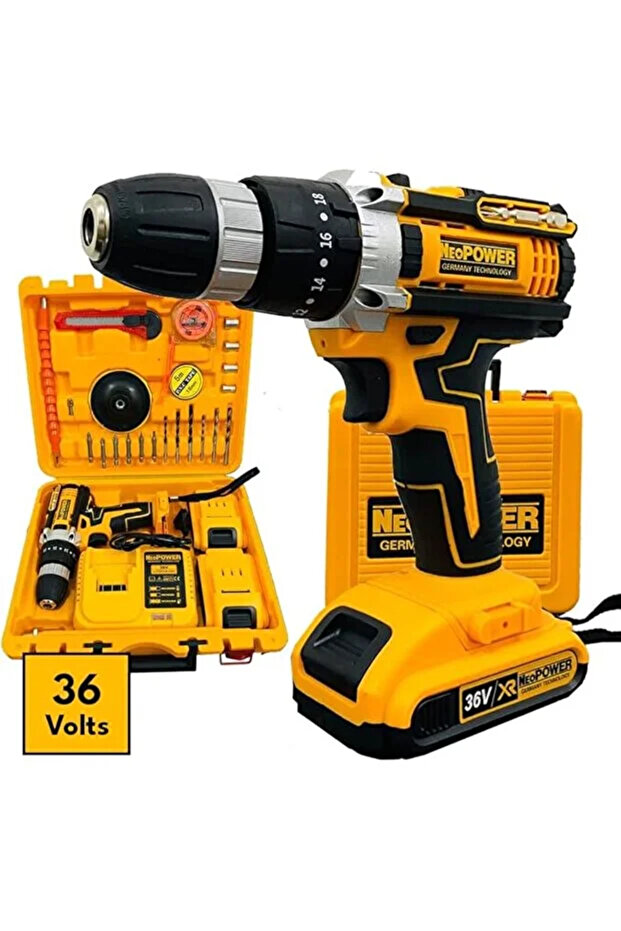 Boss Cordless Drill Machine with 2 Batteries Chargeable 17 Pieces Bits In Kit Box, 36v
