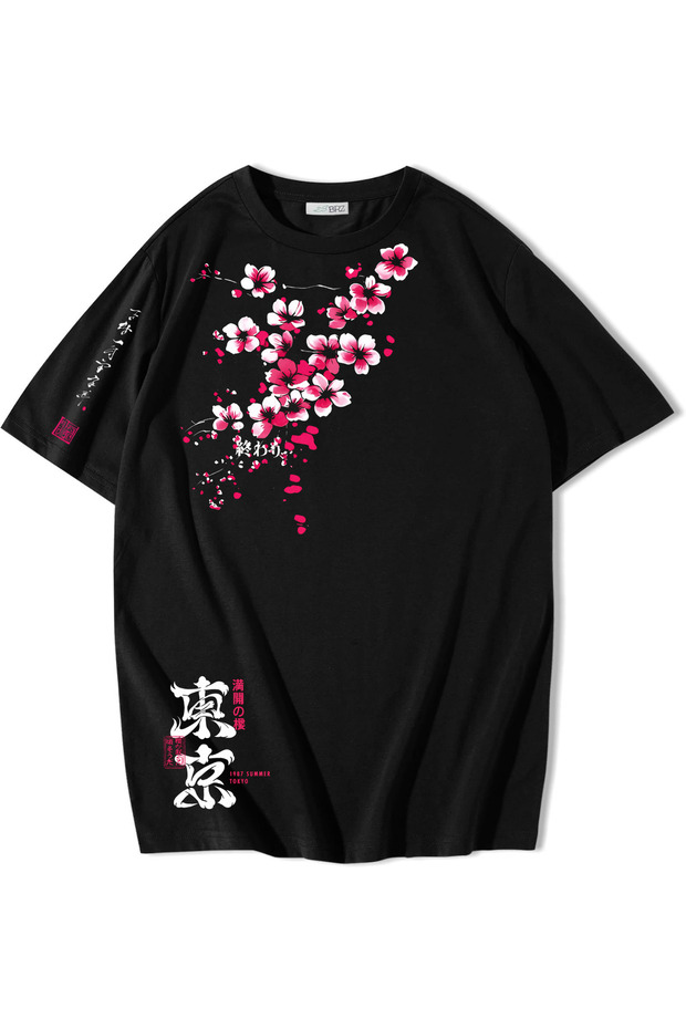 Unisex Oversize Summer Tokyo Sakura T-Shirt Black