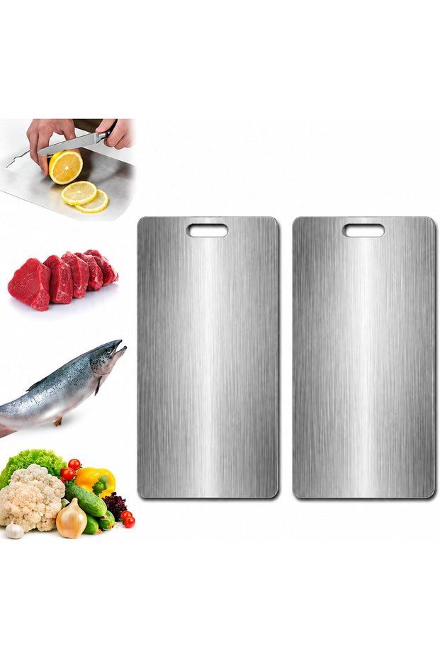 Cutting Board 28x39cm - Stainless Steel Chopping Board, Double sidded Steel Cutting Board Food Grade Anti-Skid Cutting Surface Easy to Clean Pack of 2 - Silver
