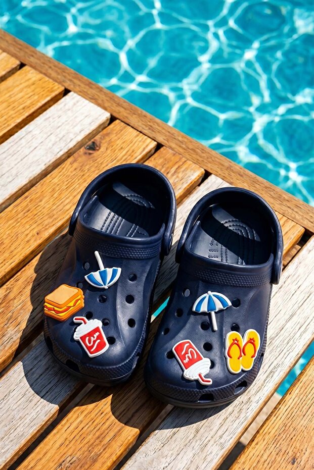 Children's Top Sticker Detail Sandals Slippers 200-3 Navy Blue