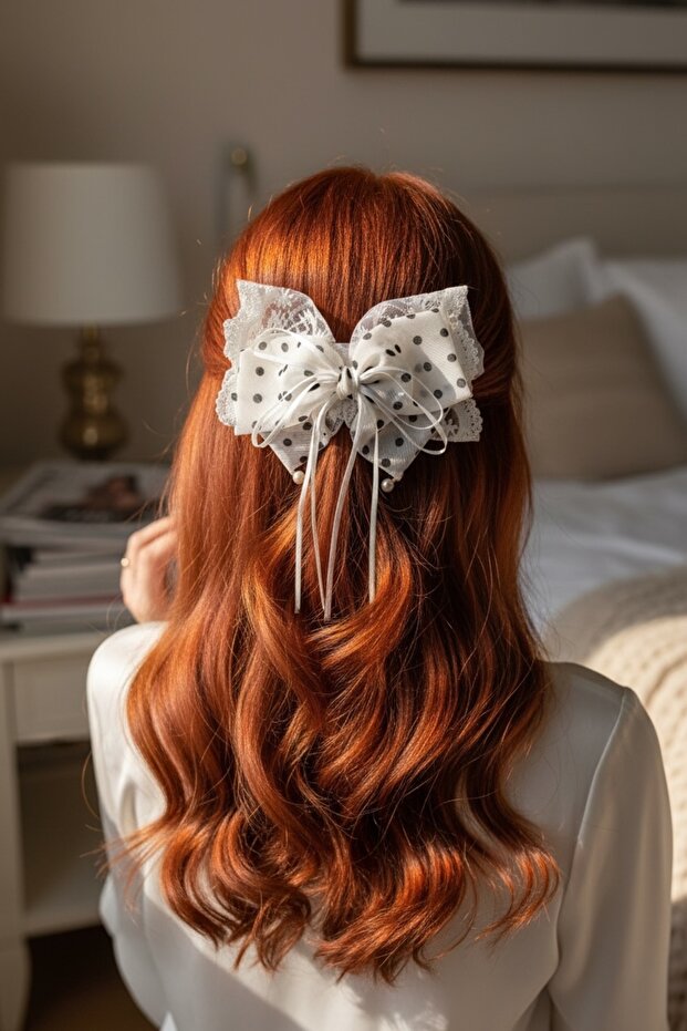 Bowknot Buckle Pearl Polka Dot Transparent Lace and Chiffon Fabric