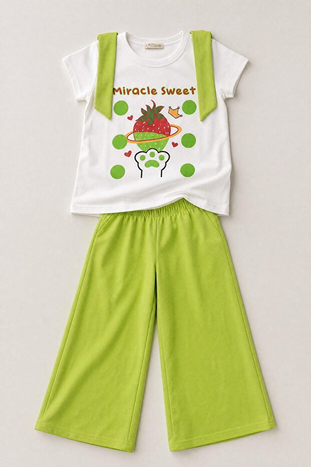 Girl's Strawberry Printed Wide-Legged Suit